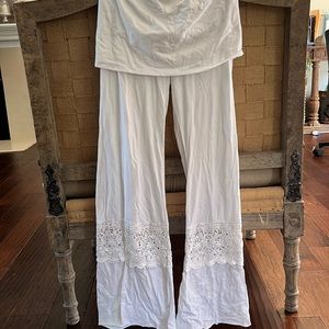 Nightcap clothing fold over lace wide leg beach pants